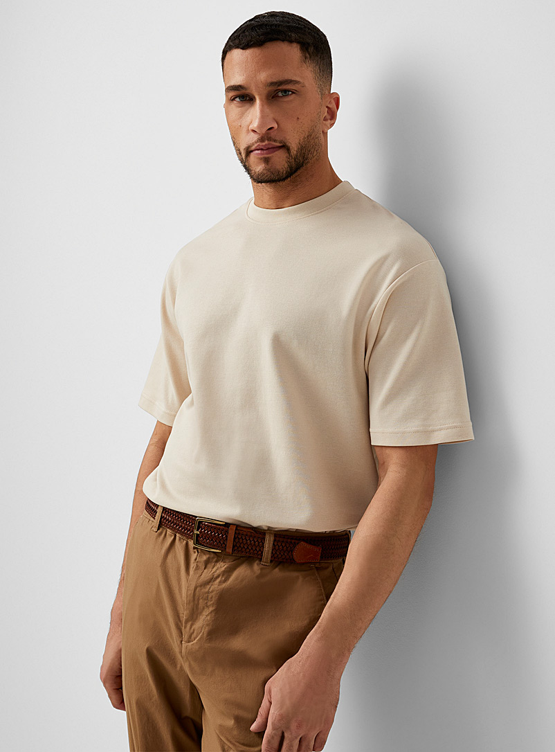Selected Sand Minimalist boxy T-shirt for men