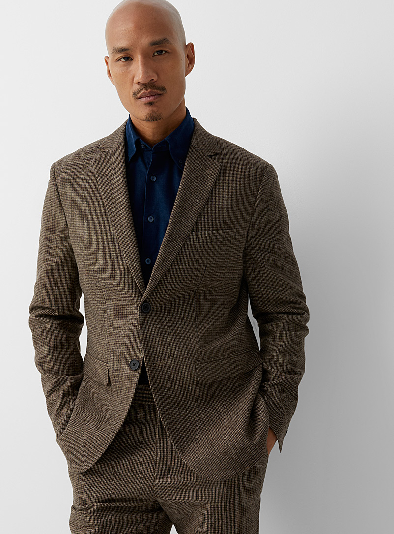 Selected Brown Mini-check tweed jacket Slim fit for men