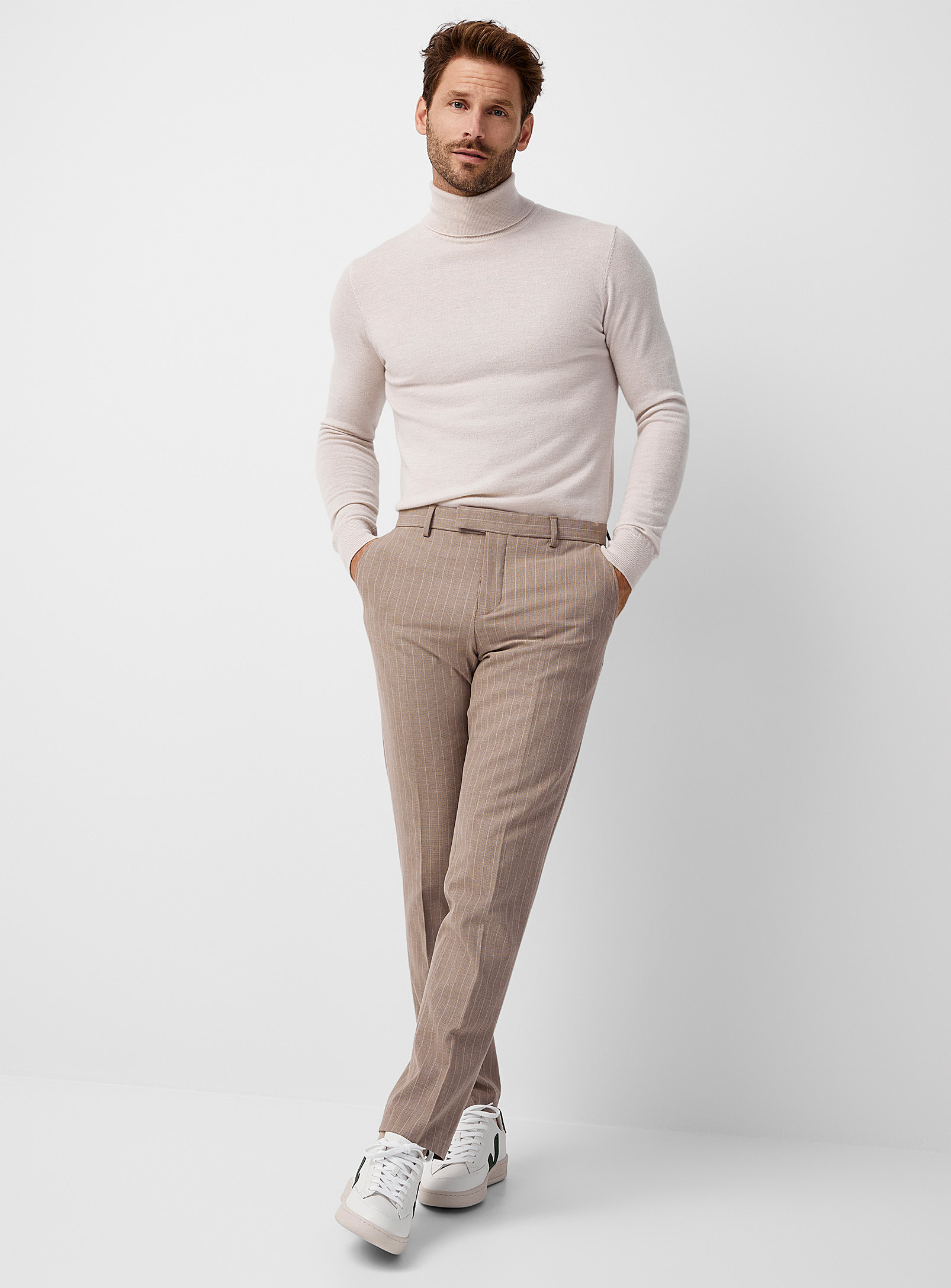 Selected - Men's Woven banker stripe sand-coloured pant Slim fit