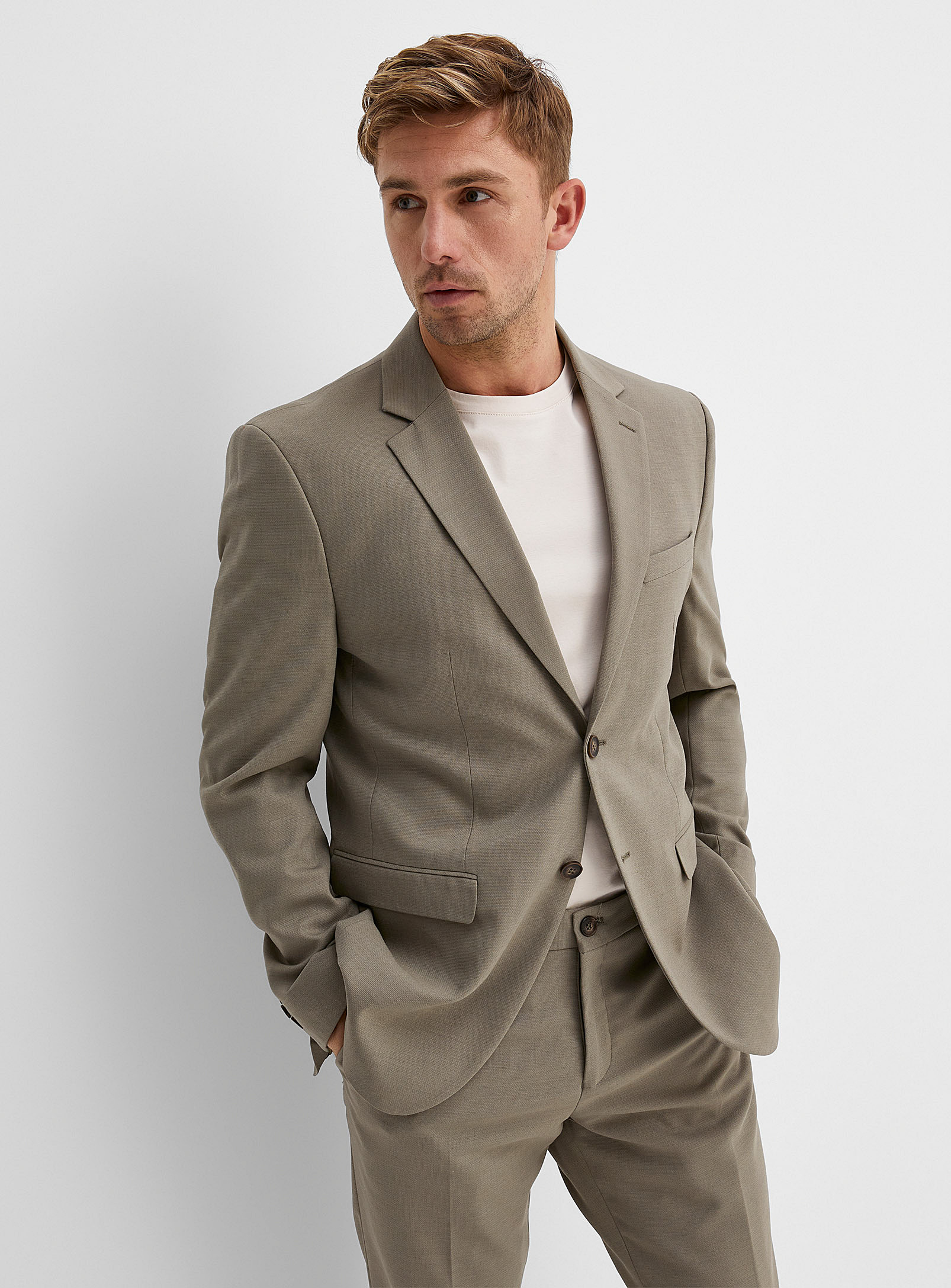 Selected Faded-green Piqué Suit Slim Fit In Mossy Green