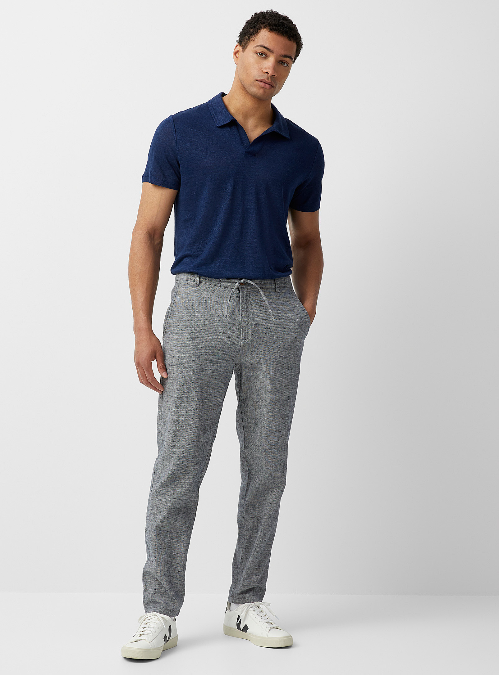 Selected Two-tone Knit Pant Tapered Fit In Navy/midnight Blue