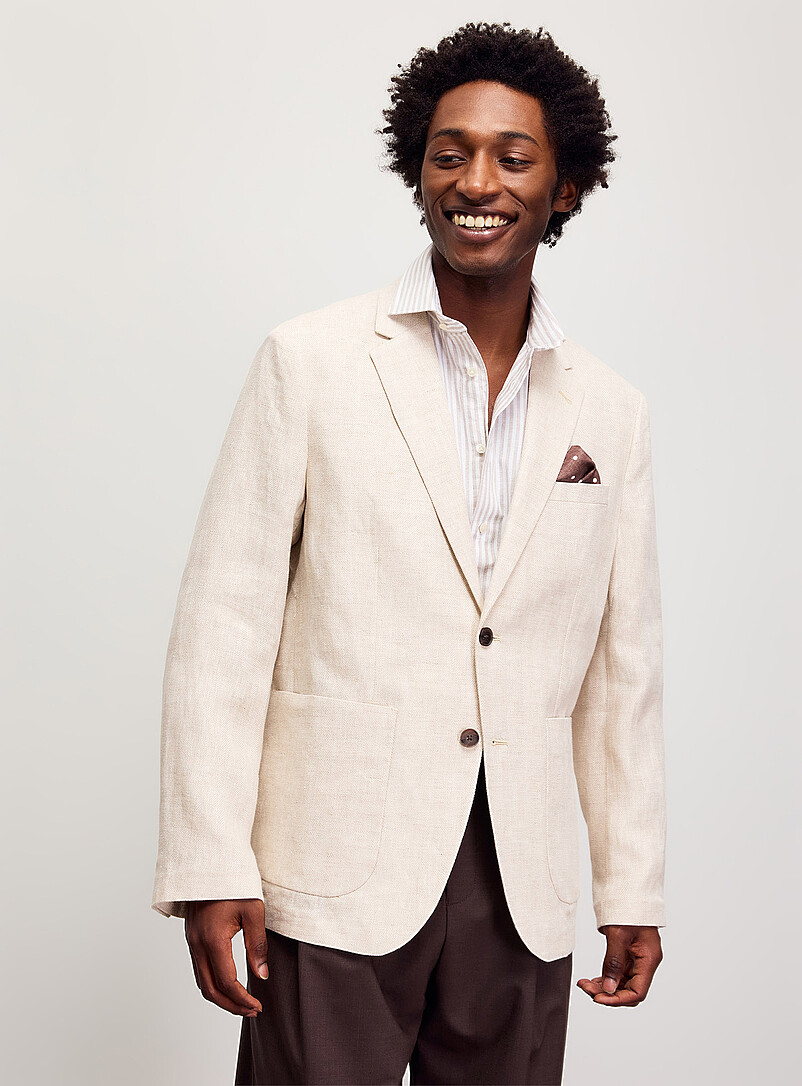 Pure Linen Chevron Blazer Regular Fit