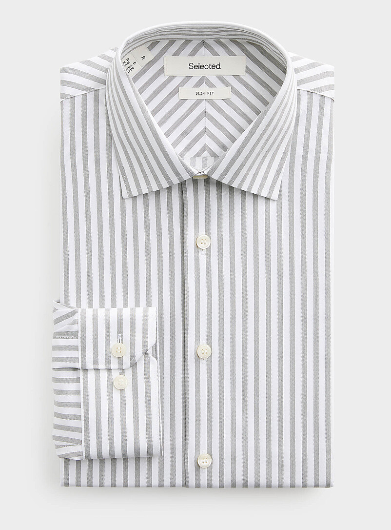 Grey vertical-stripe shirt Slim fit product image (primary)
