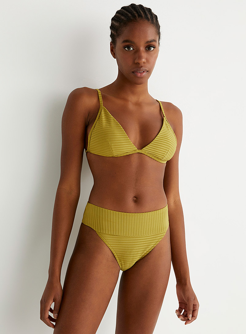 Rip Curl: Le bikini côtelé bande large Kaki chartreuse pour femme