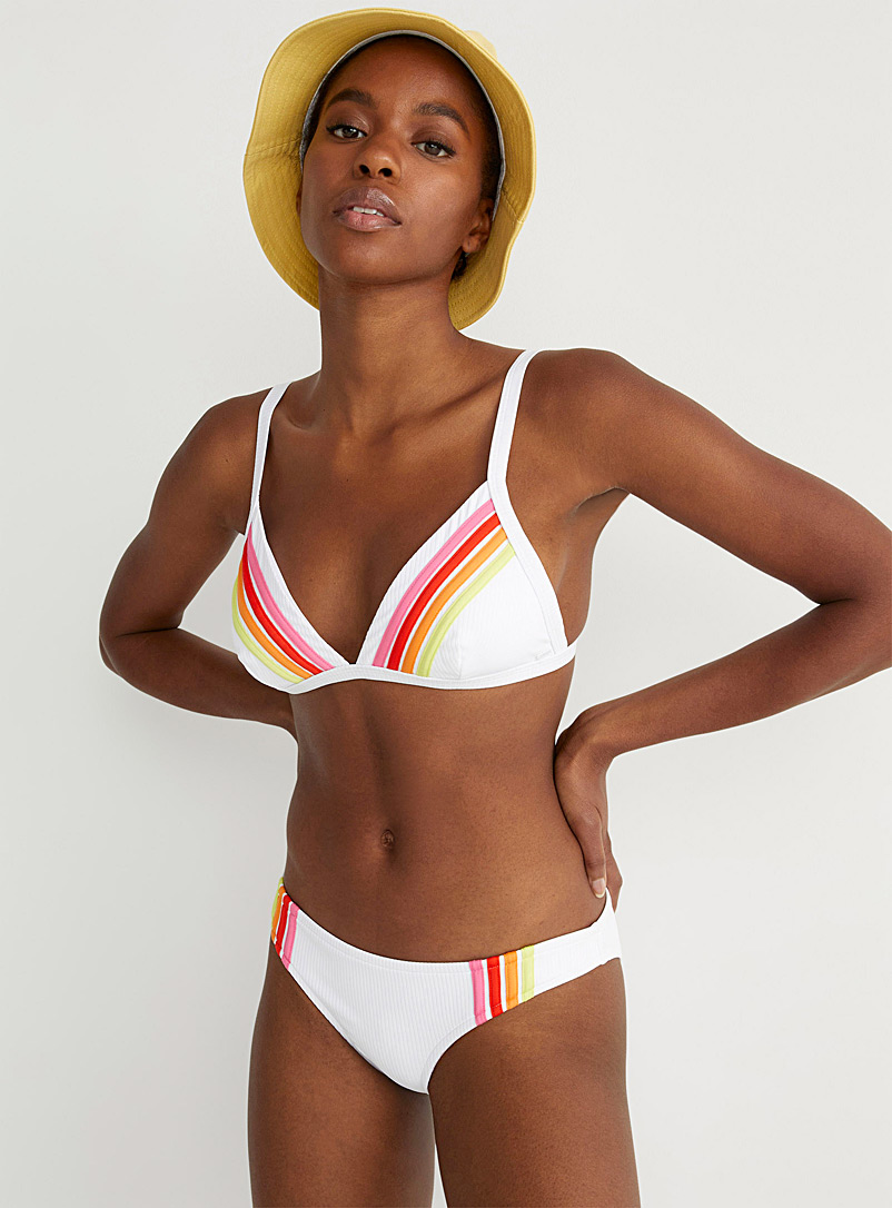 Rip Curl Patterned White Sporty retro-stripe triangle top At Twik for women