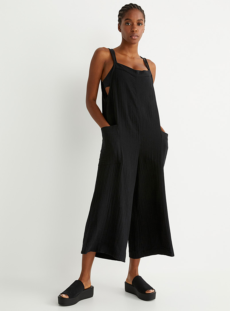 Rip Curl Black Natural-feel gaucho jumpsuit for women