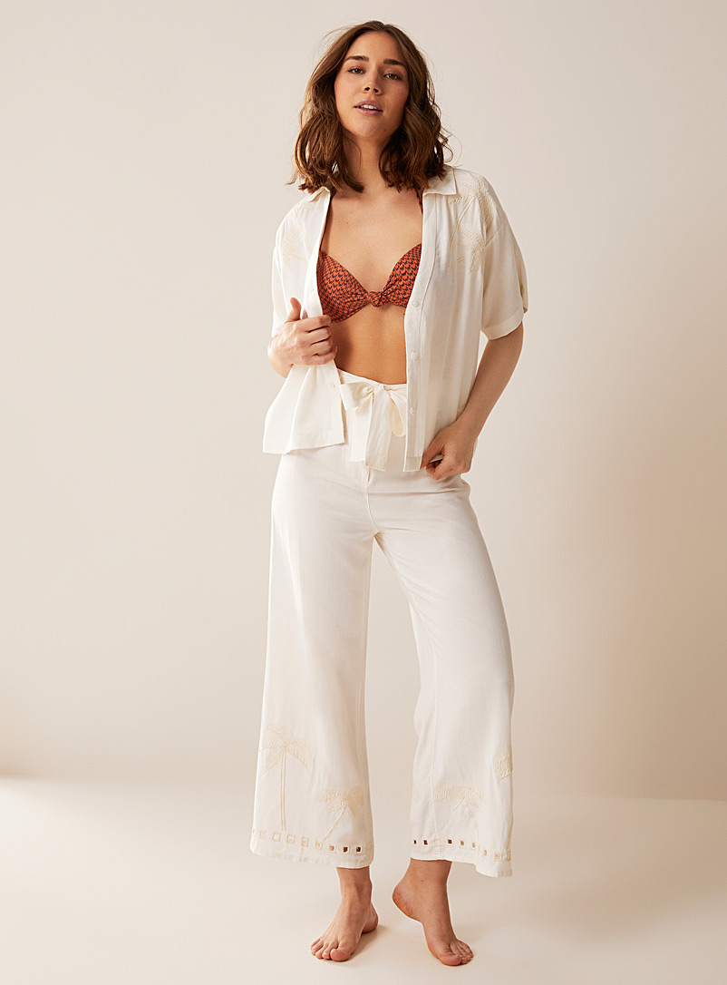 Linen-blend embroidered leg pant, Rip Curl
