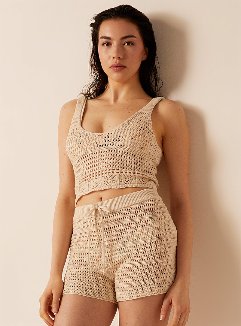 Rip Curl Ivory/Cream Beige Cropped crochet tank for women