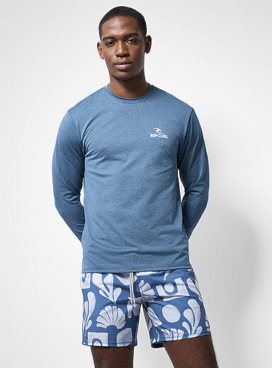 Rip Curl: Le t-shirt rashguard jersey chin&eacute; Bleu fonc&eacute; - Indigo pour homme
