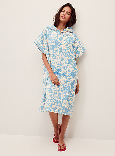 Rip Curl Patterned Blue Floral hooded poncho-towel for women
