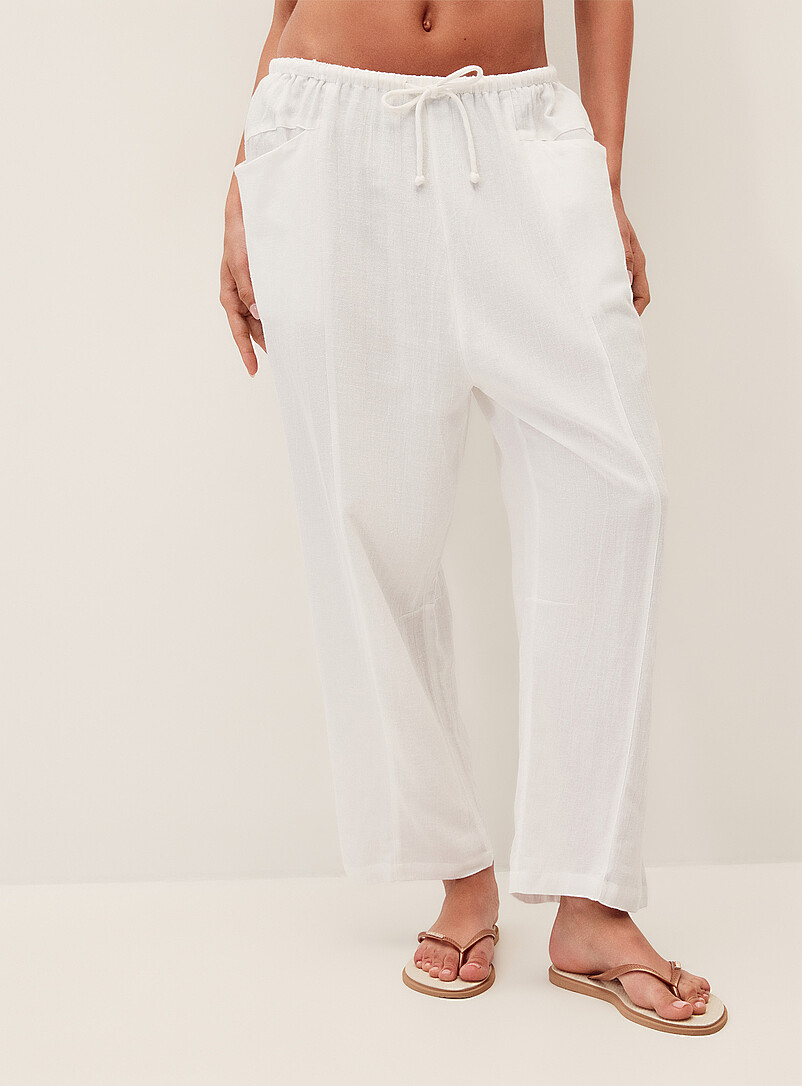 Rip Curl White Loose cotton-linen pant for women