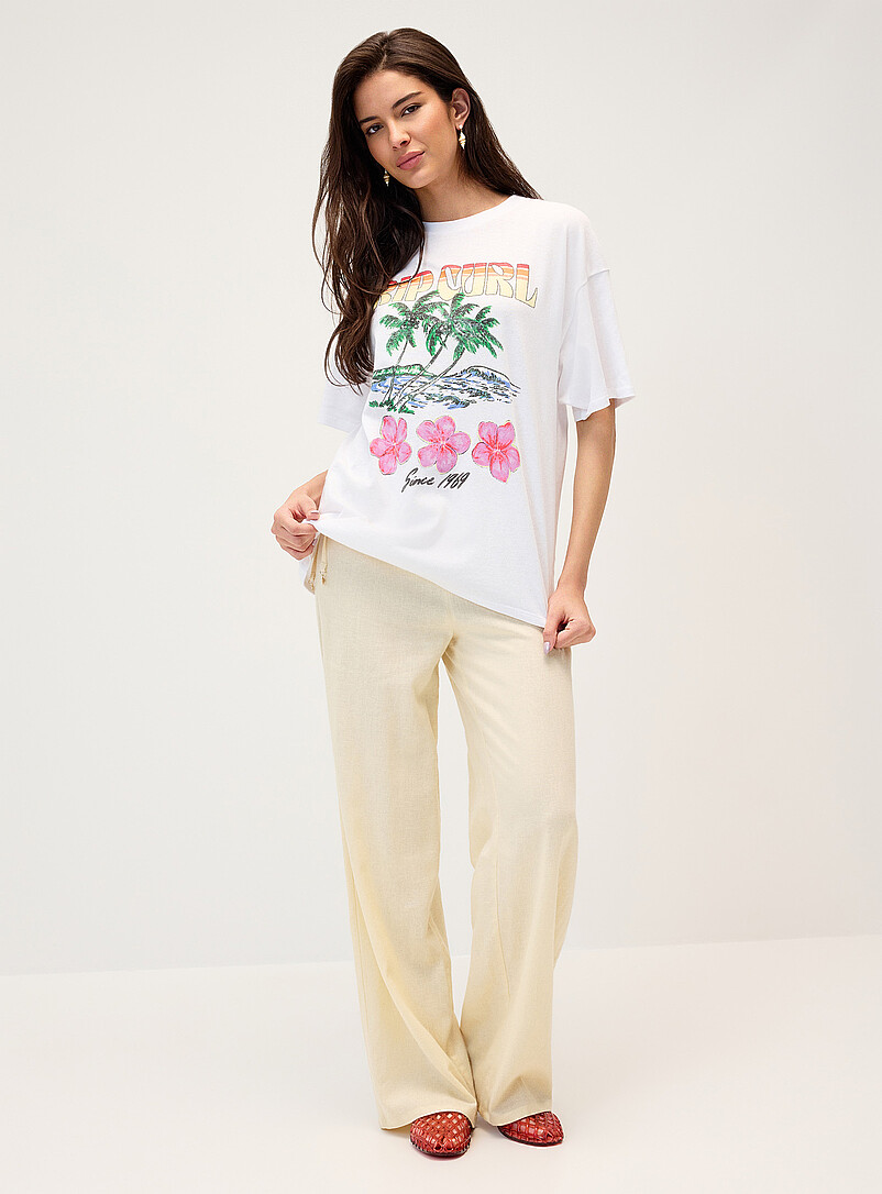Rip Curl: Le t-shirt ample palmiers r&eacute;tro Blanc pour femme