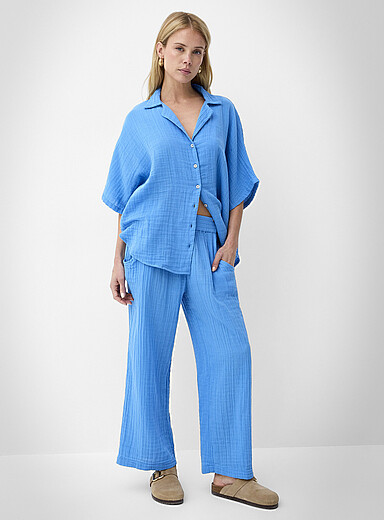 Rip Curl: Le pantalon large coup&eacute; court gaze pur coton Bleu moyen - Ardoise pour femme