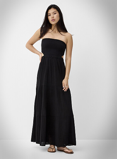 Rip Curl Black Pure cotton gauze open-back maxi tube dress for women