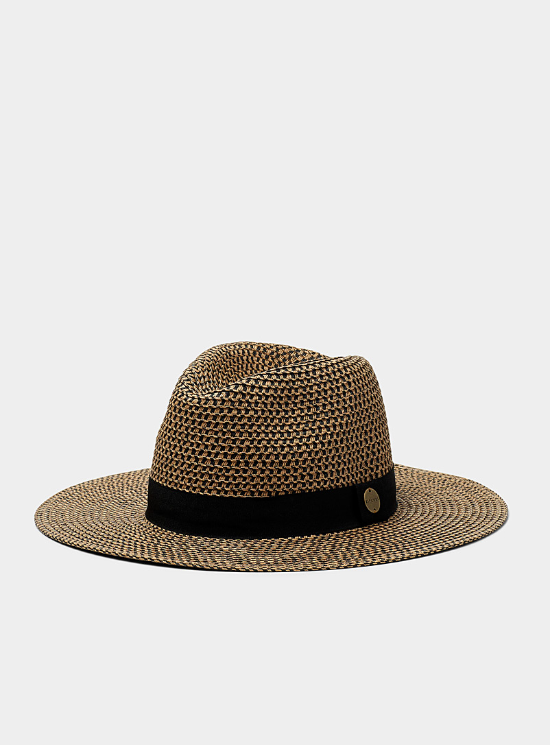 Rip Curl Patterned Black Straw Panama hat for women