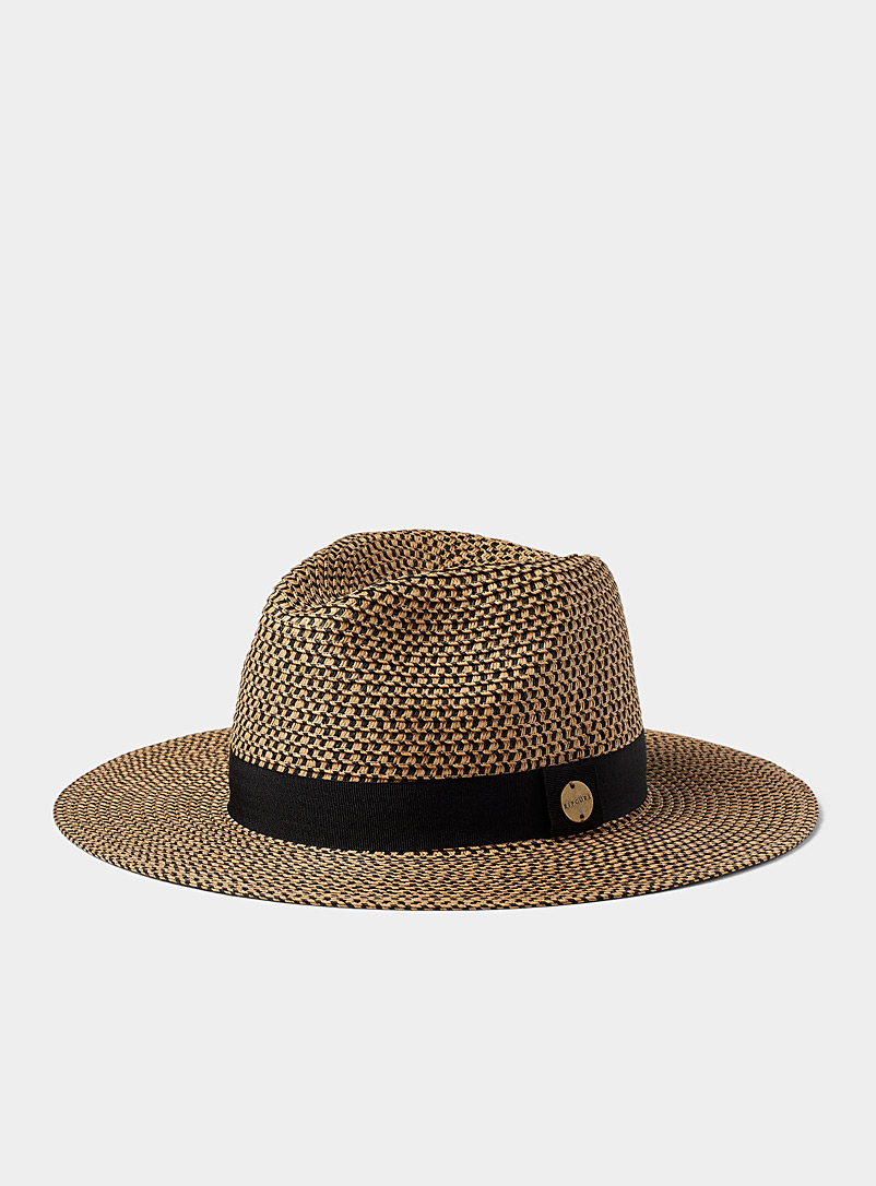 Rip Curl Patterned Brown Two-tone straw fedora for women
