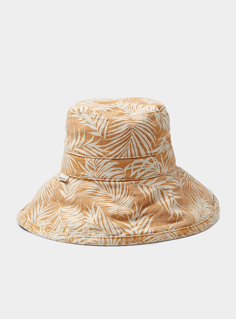 Rip Curl Patterned Yellow Tropical foliage cotton bucket hat for women