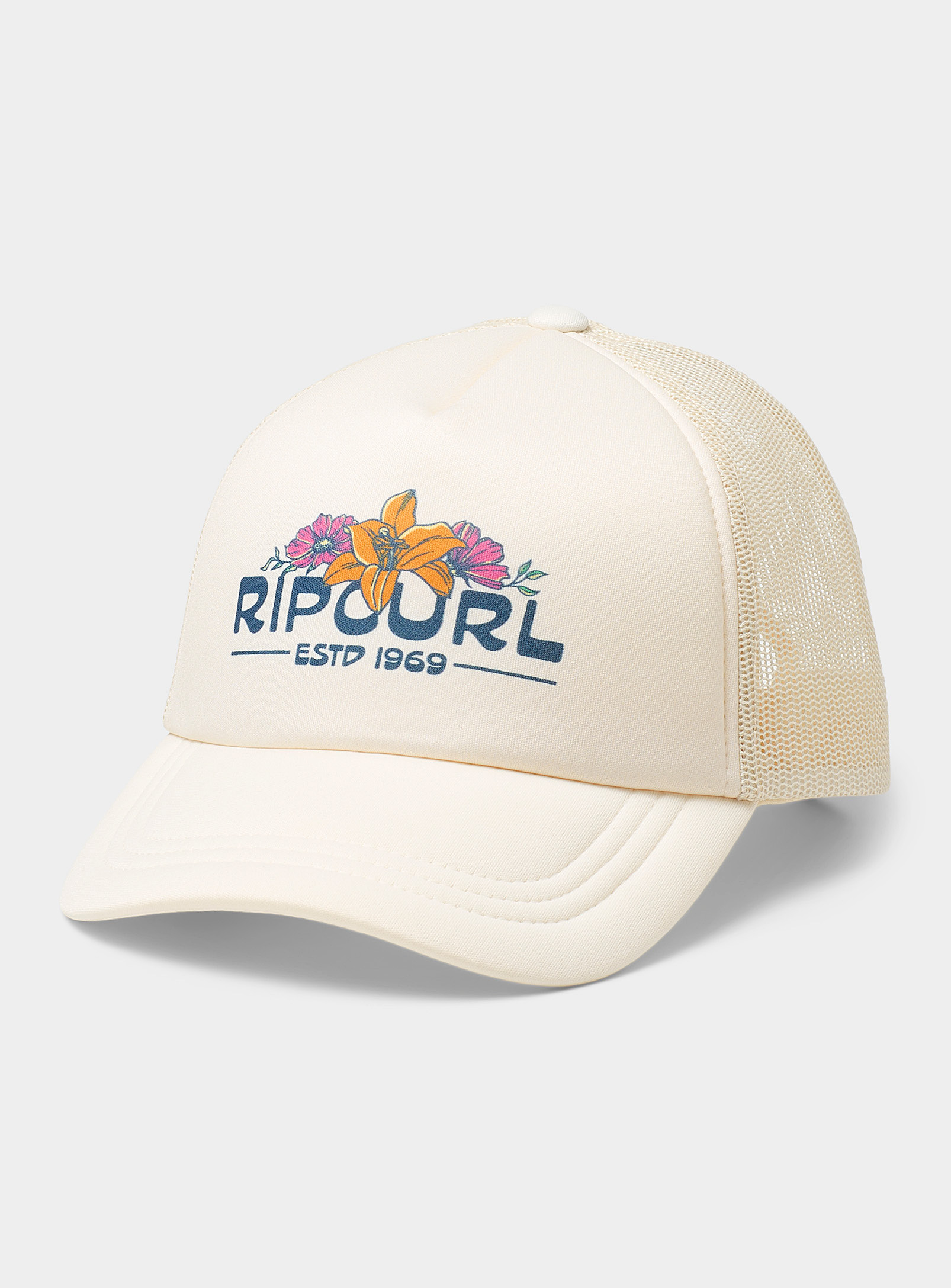 Cap Rips A Log Rip Curl Floral Logo Trucker Cap In Ivory White | ModeSens