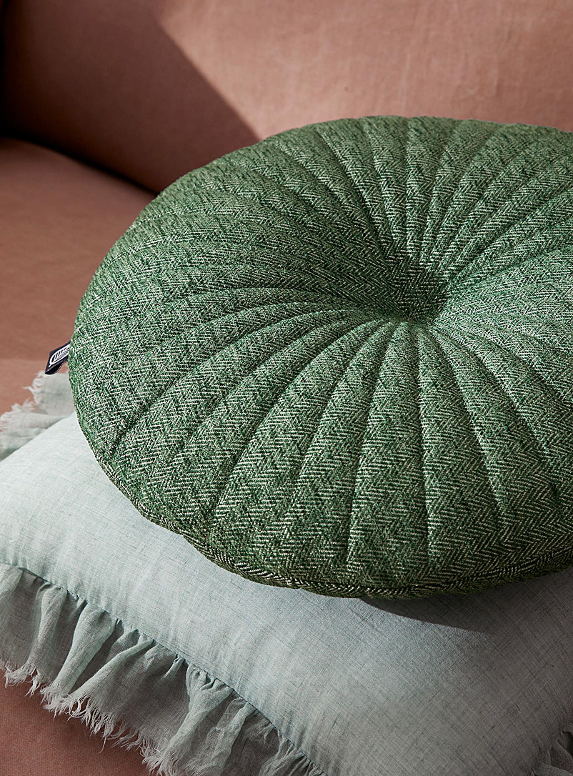 Simons Maison Green Herringbone round cushion 35 cm