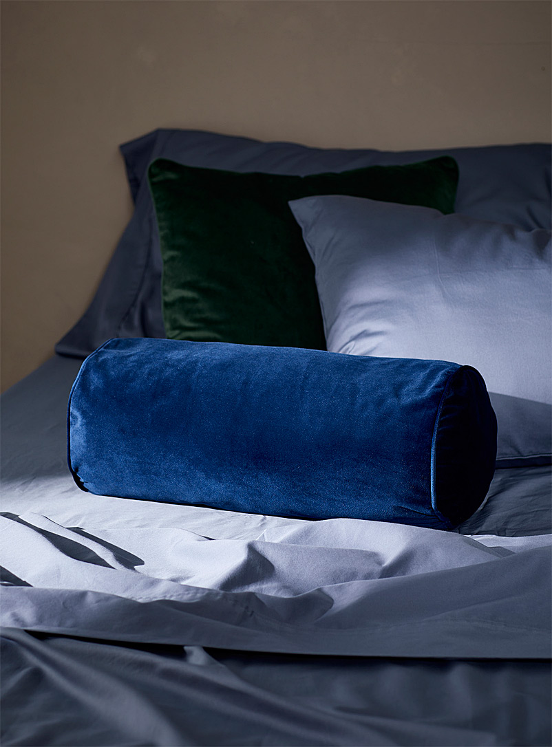 Simons Maison Marine Blue Luxurious velvet cylindrical cushion 20 x 45 cm