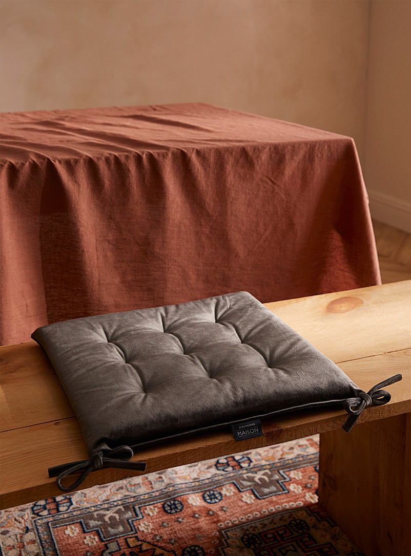 Simons Maison Dark Grey Velvet square chair cushion 40 x 40 cm