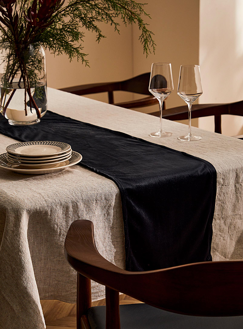 Simons Maison Black Colourful velvet recycled polyester table runner See available sizes