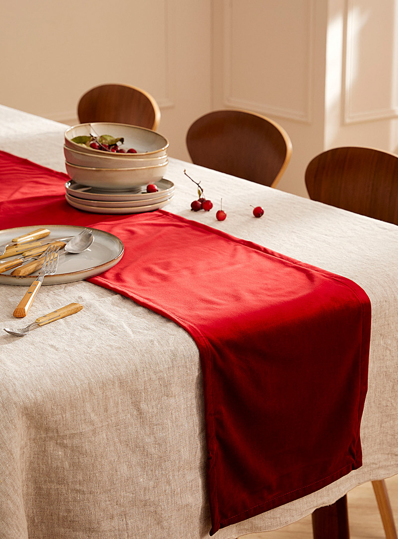 Simons Maison Red Colourful velvet recycled polyester table runner See available sizes