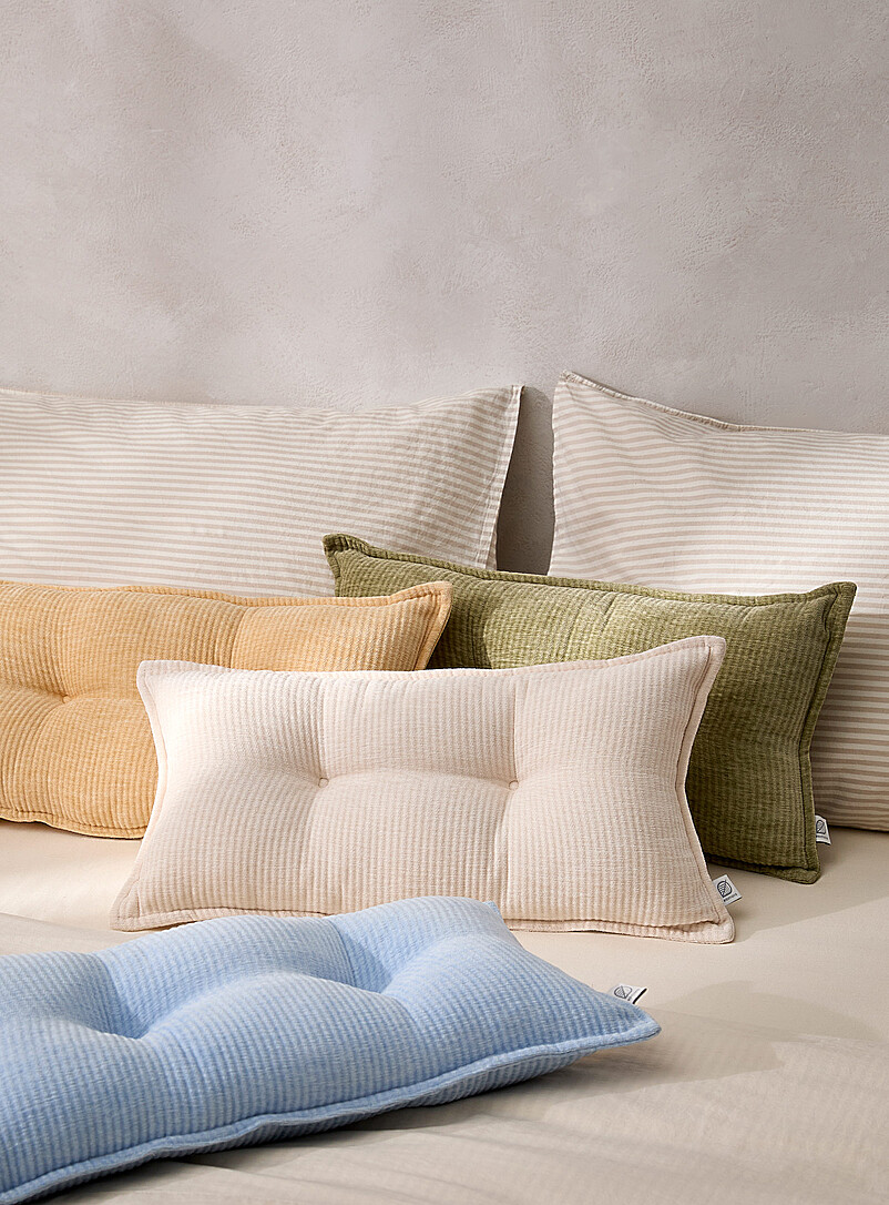 Simons Maison Off White Ribbed chenille tufted cushion 30 x 55 cm