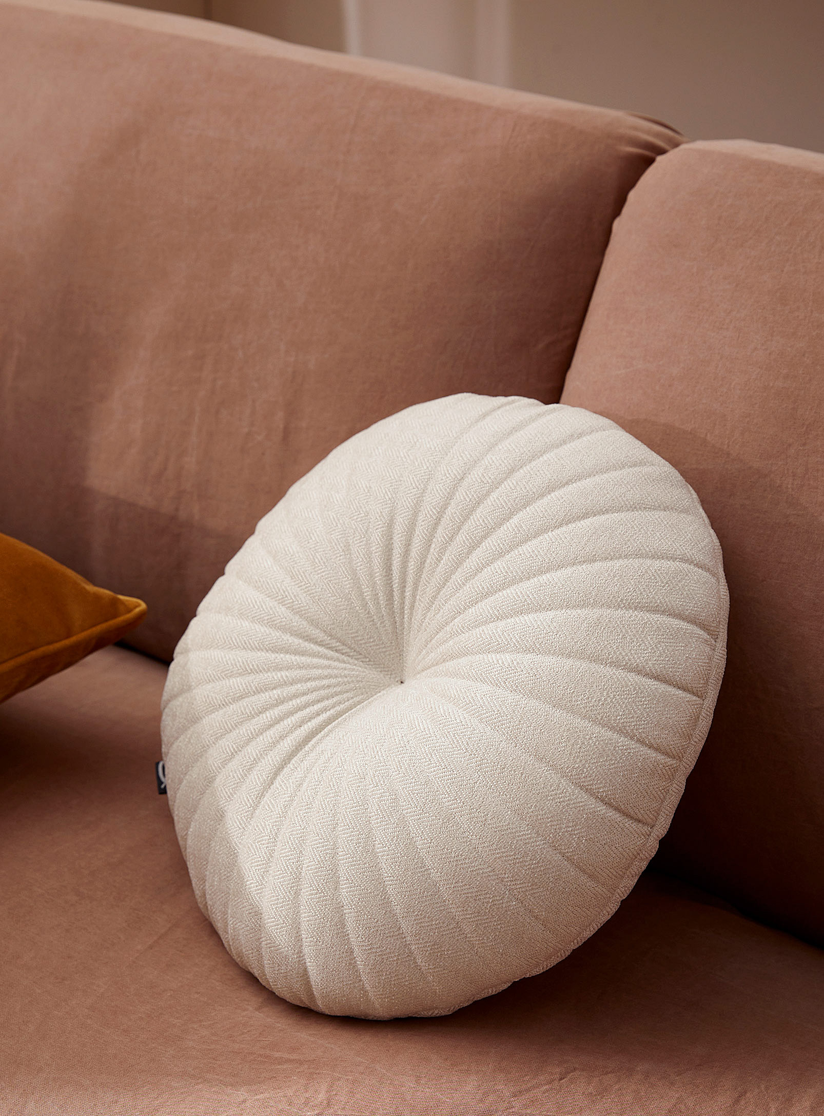 Simons Maison Herringbone Round Cushion 35 Cm In Ivory White