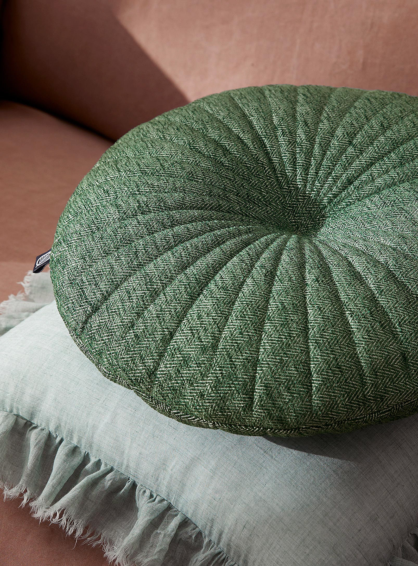 Simons Maison Herringbone Round Cushion 35 Cm In Green