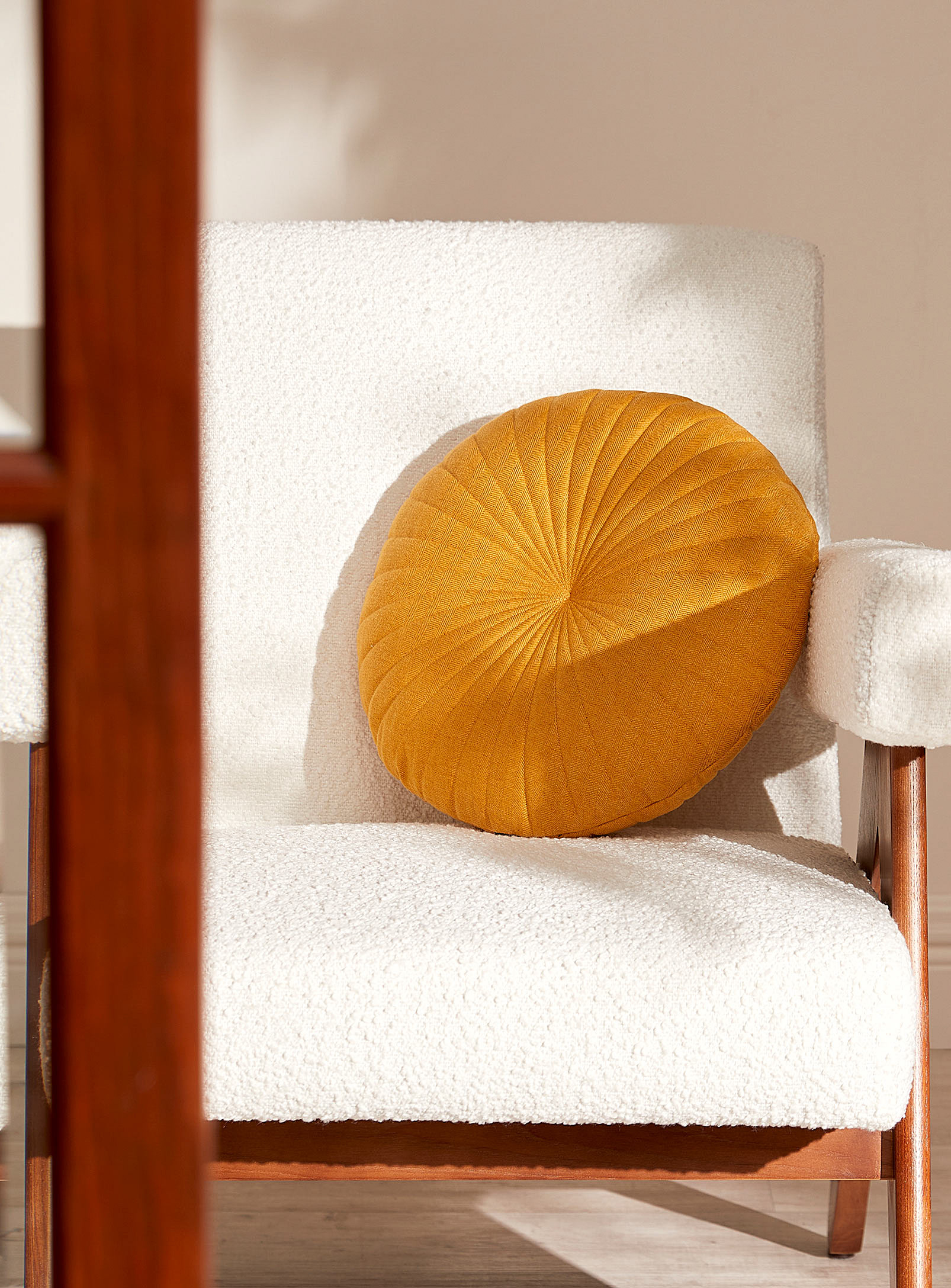 Simons Maison Herringbone Round Cushion 35 Cm In Golden Yellow