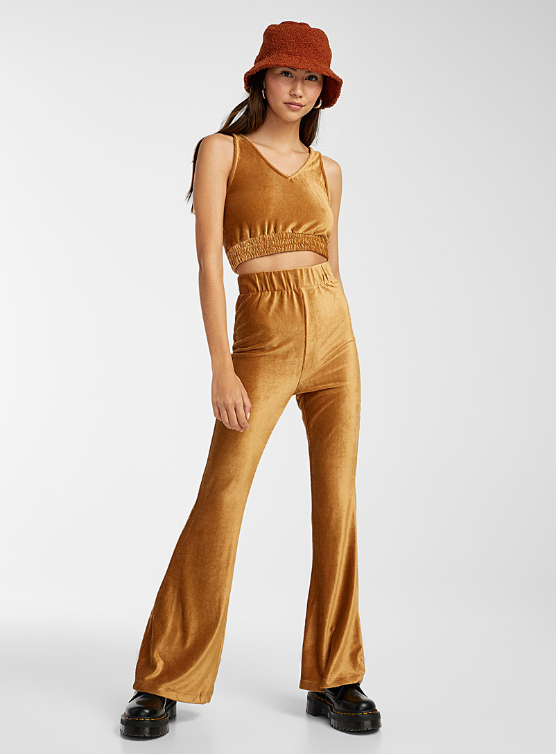 Twik Medium Brown Soft velvet flared pants for women