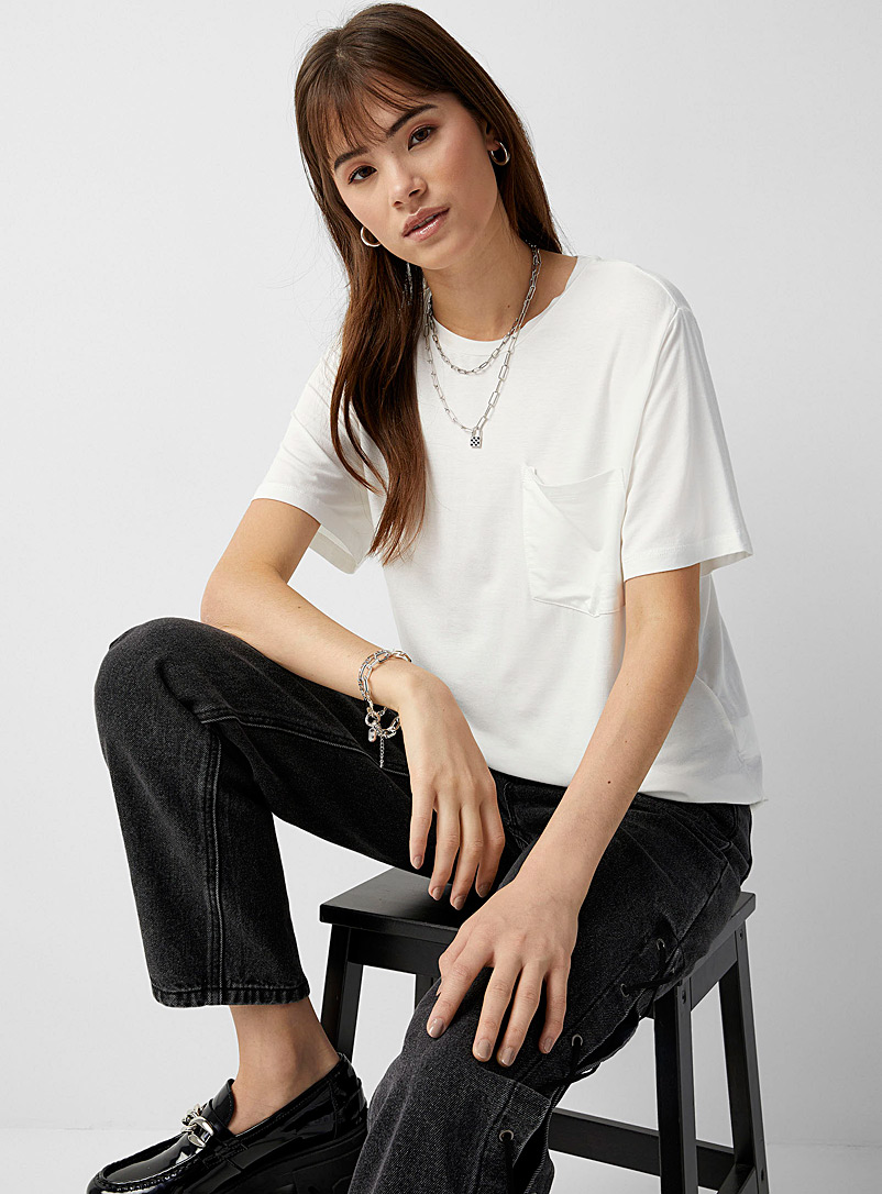Twik Ivory White Boxy pocket T-shirt for women