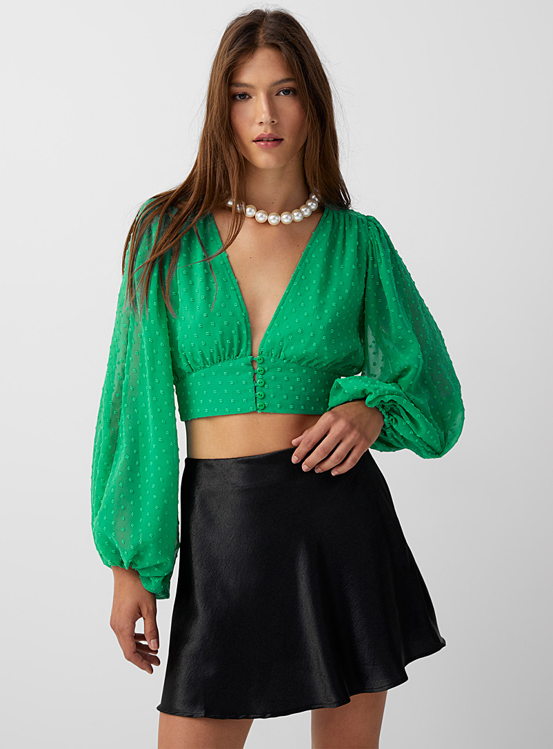 Twik Green Feathered low-cut blouse for women