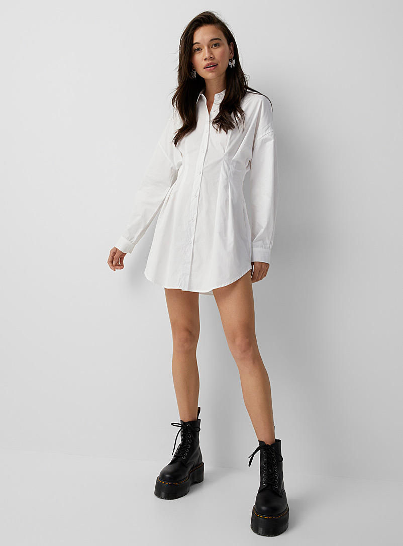 Twik White Fitted waist poplin shirtdress for women