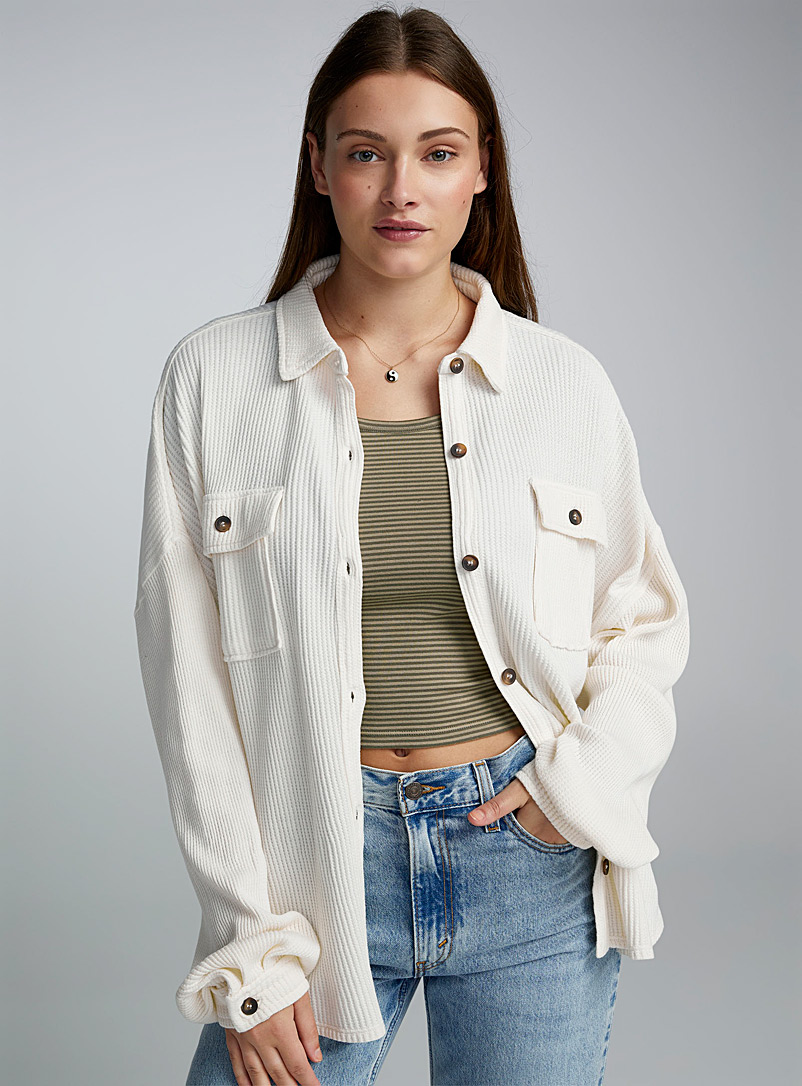 Twik Ivory White Faded and embossed loose shirt for women