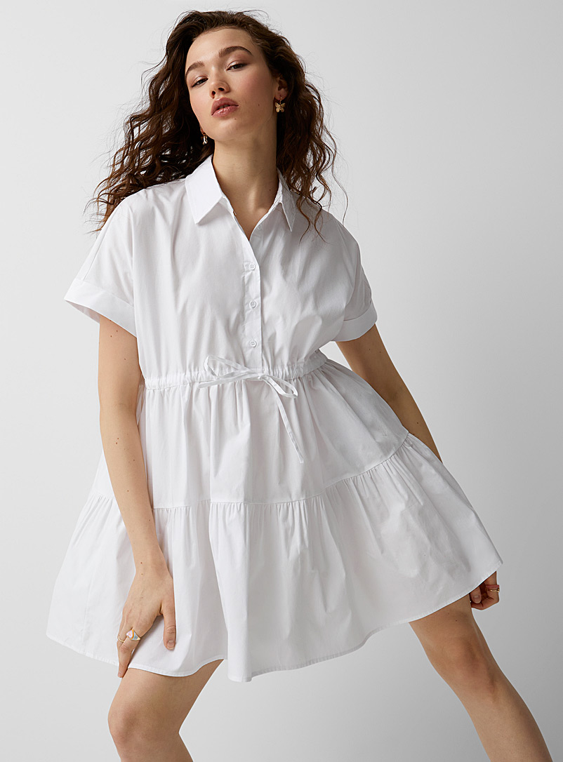 Twik: La robe babydoll popeline taille ajustable Beige crème pour femme