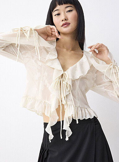 Twik: La blouse chiffon jacquard Blanc cass&eacute; pour femme