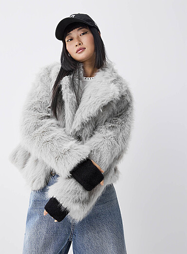 Twik Grey Long hair faux-fur jacket for women
