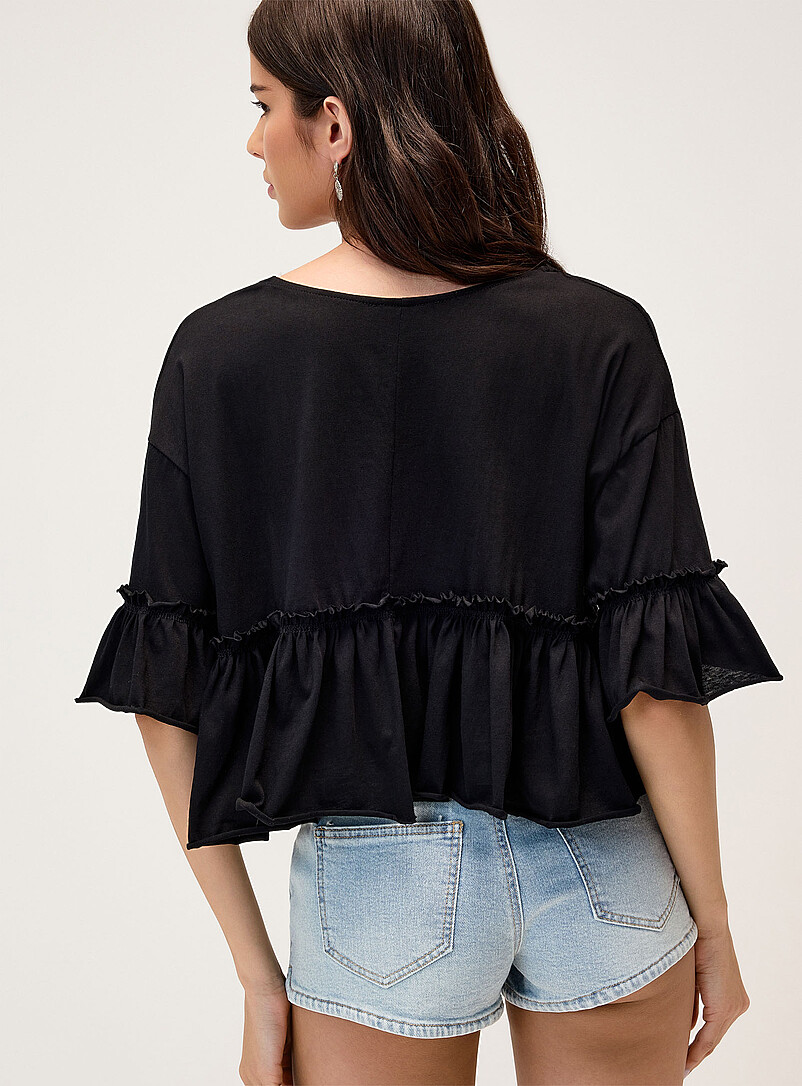 Twik Slate Blue Ruffled bohemian T-shirt for women