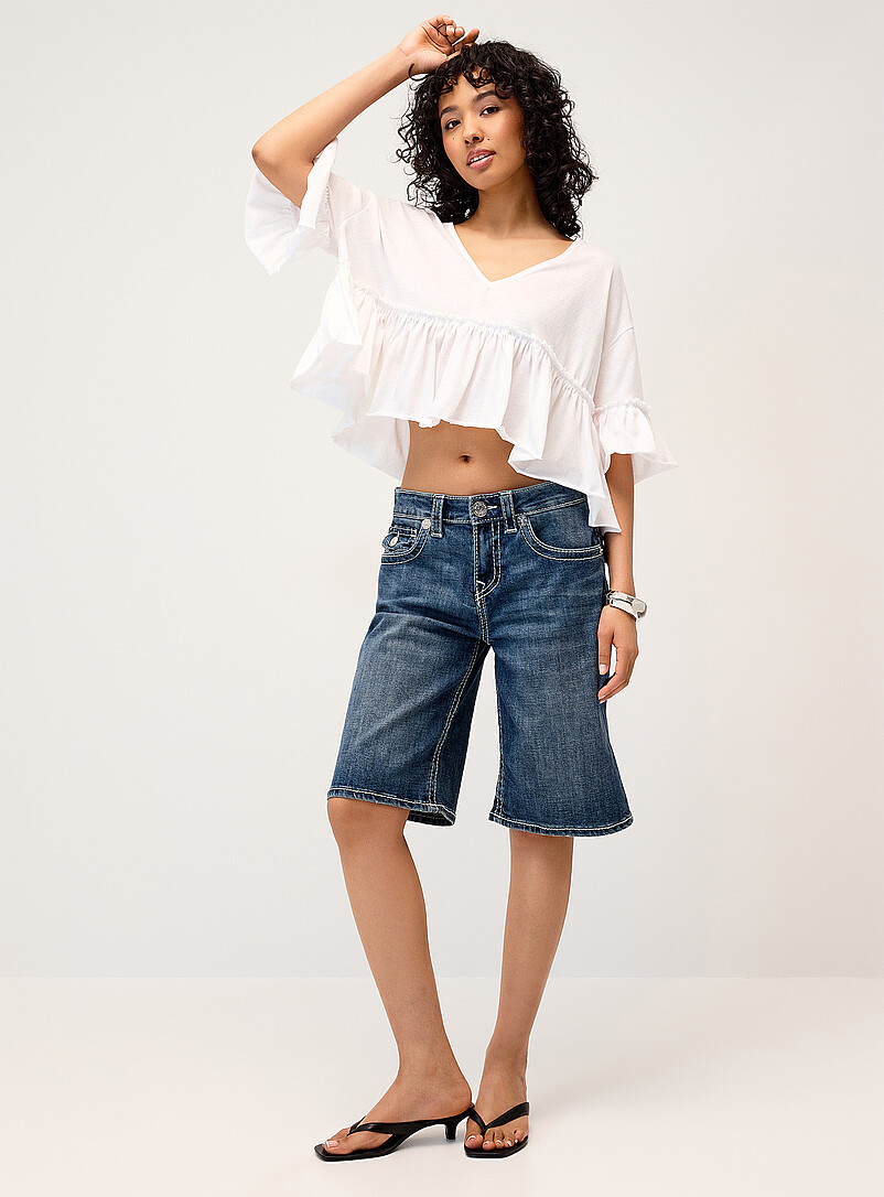 Twik Slate Blue Ruffled bohemian T-shirt for women