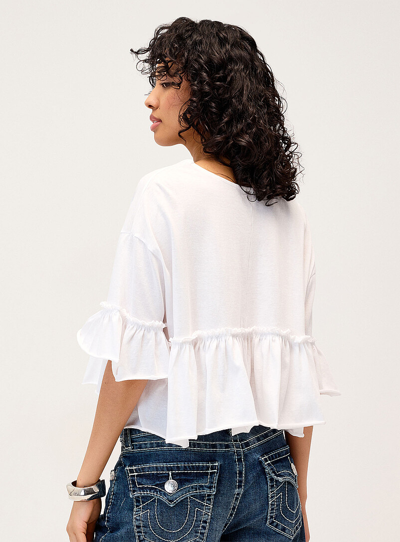 Twik: Le t-shirt boh&egrave;me &agrave; volants Blanc pour femme