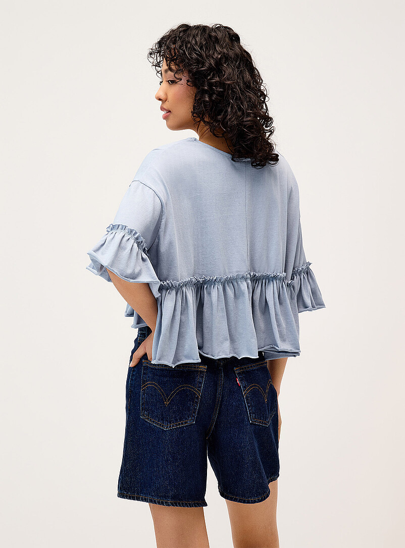 Twik Slate Blue Ruffled bohemian T-shirt for women