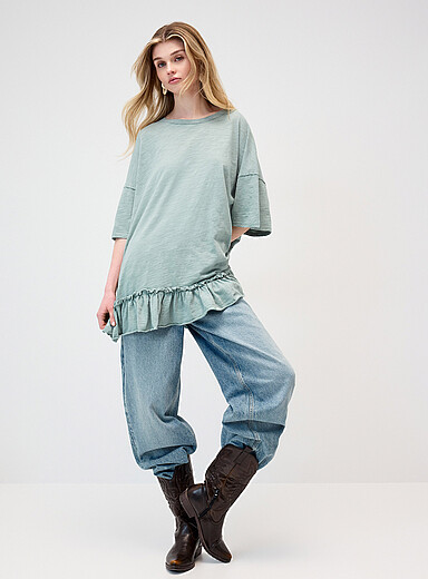 Ruffled slub oversized T-shirt