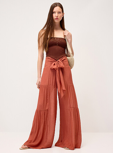 Tiered smocked-waist pant