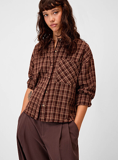 Twik: La chemise carr&eacute;e &agrave; carreaux Chocolat - Espresso pour femme