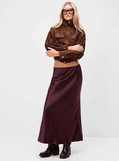 Twik Burgundy Satiny maxi skirt for women