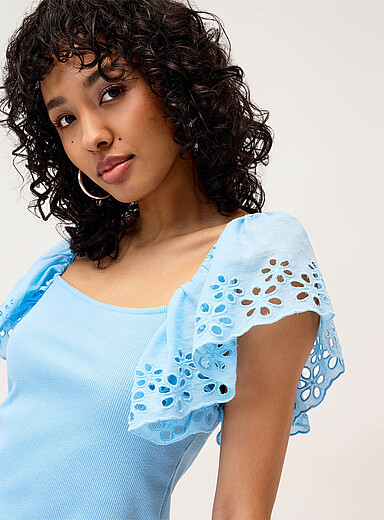 Broderie anglaise sleeve cropped T-shirt