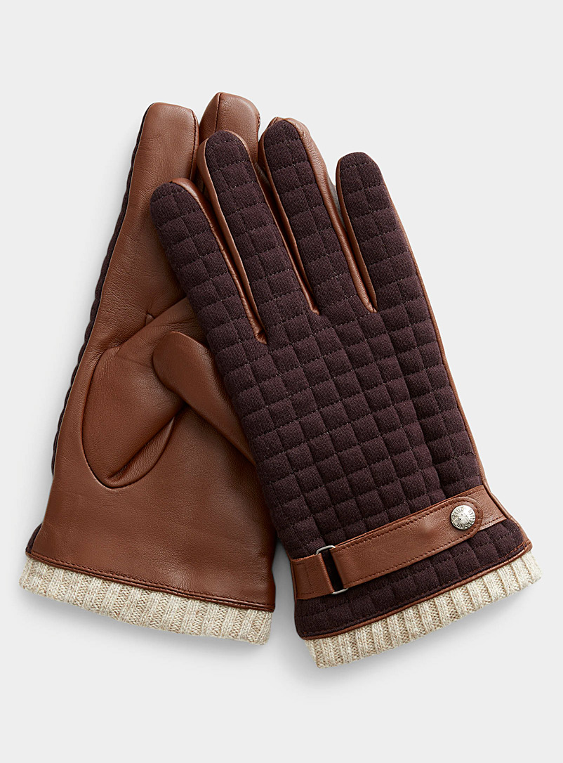 Club Rochelier Brown Quilted top leather gloves for men