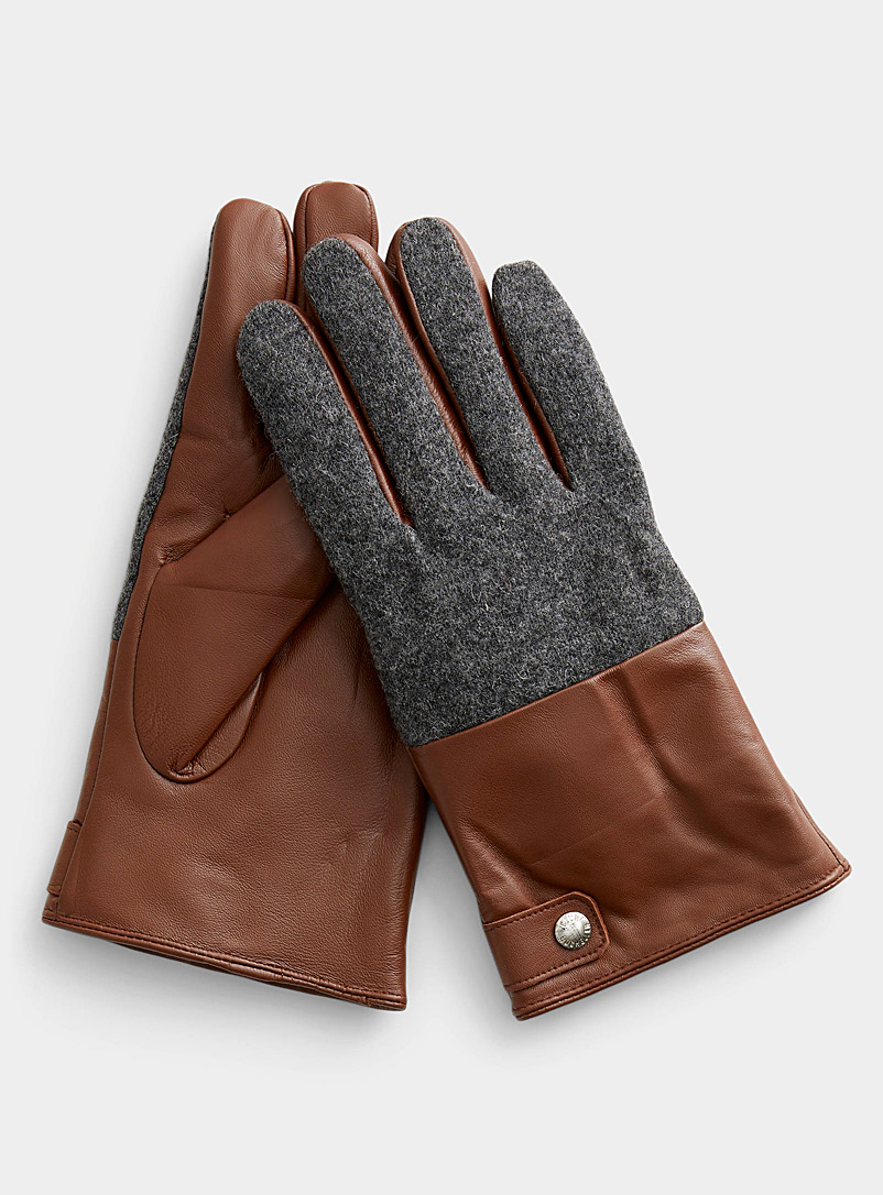 Club Rochelier Patterned Grey Wool-top leather gloves for men
